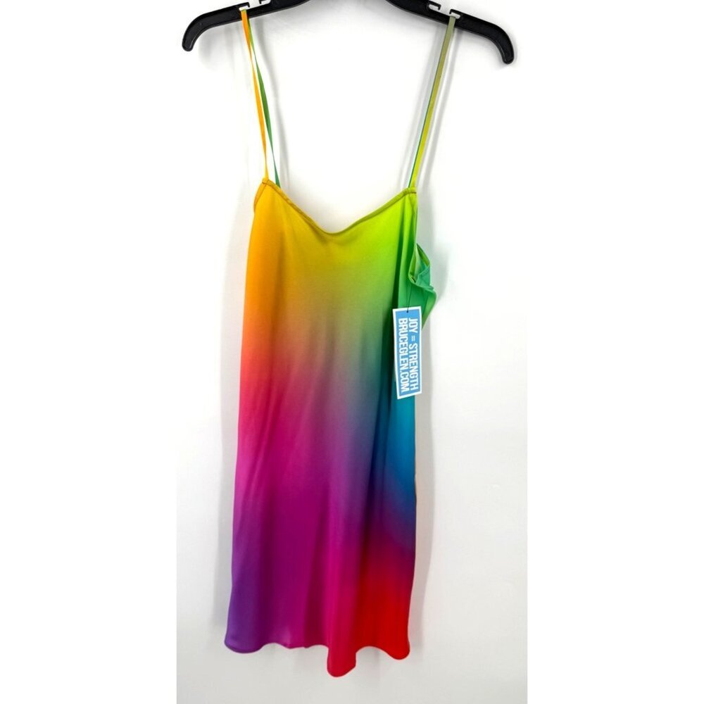 NEW Bruce Glen Rainbow Gradient Silk Slip Mini Dress Size XS Pride Adjustable